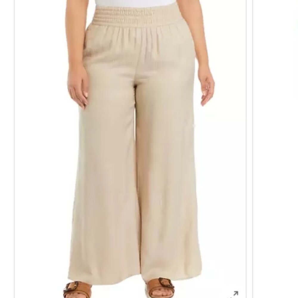 Wonderly Plus Size Linen Like Smocked Swing Pants